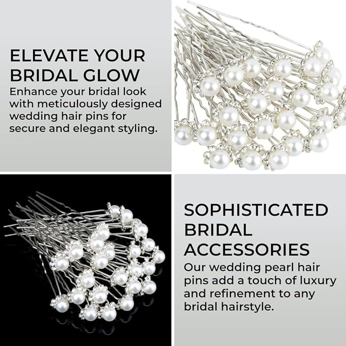 H&S Wedding Pearl Hair Pins Set of 40 - Bridal Flower Crystal Hair Pins & Decorative Hair Clips for Women