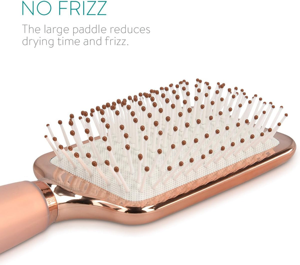 Navaris Paddle Hair Brush - Large Detangling & Styling Hairbrush with Comfort Gel Handle - Rose Gold & White - 26 x 8.5 cm