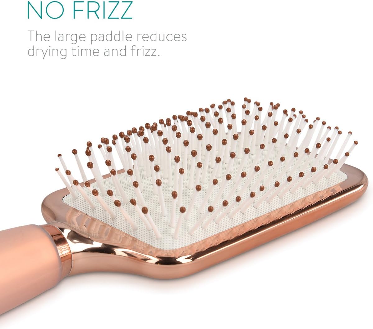 Navaris Paddle Hair Brush - Large Detangling & Styling Hairbrush with Comfort Gel Handle - Rose Gold & White - 26 x 8.5 cm