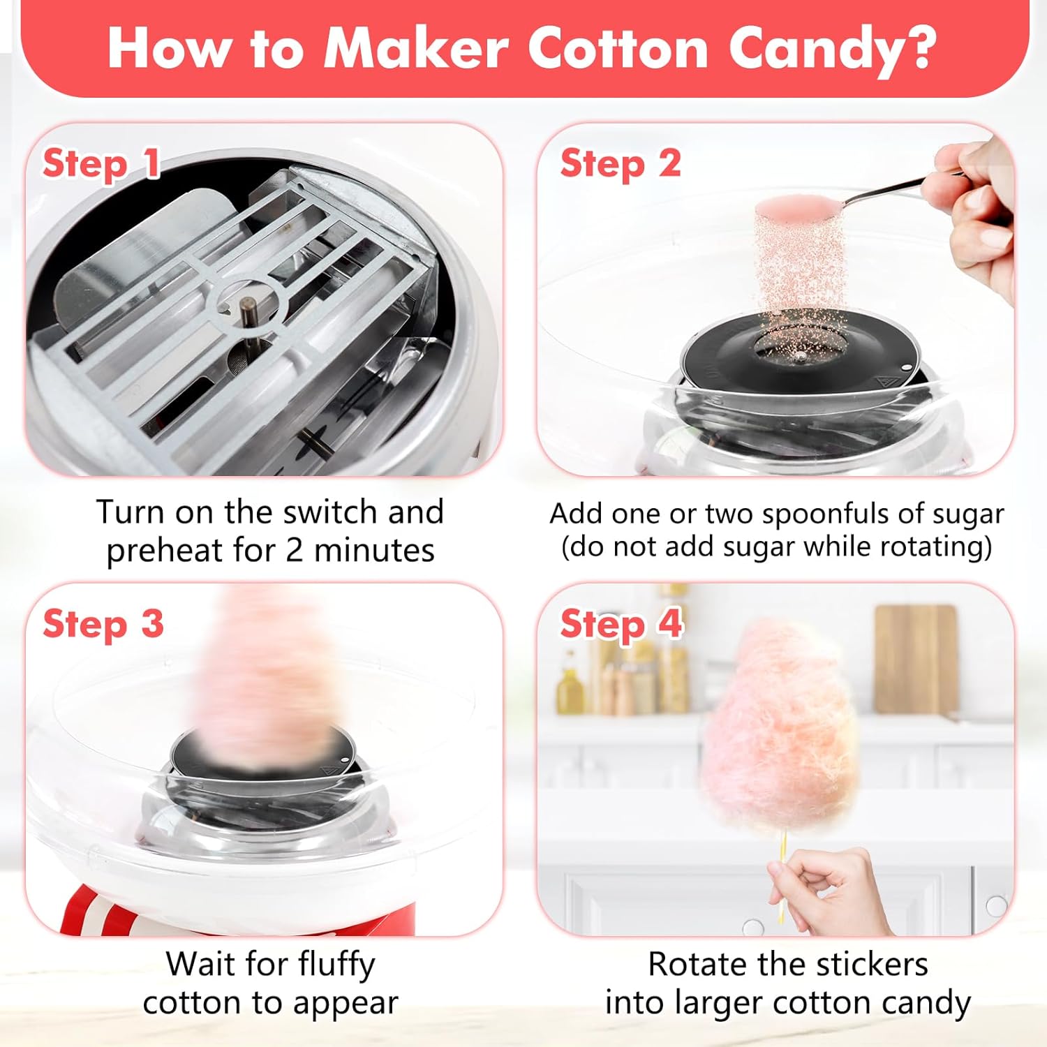 Bella Cotton Candy Maker Machine – Includes Cones & Scoop
