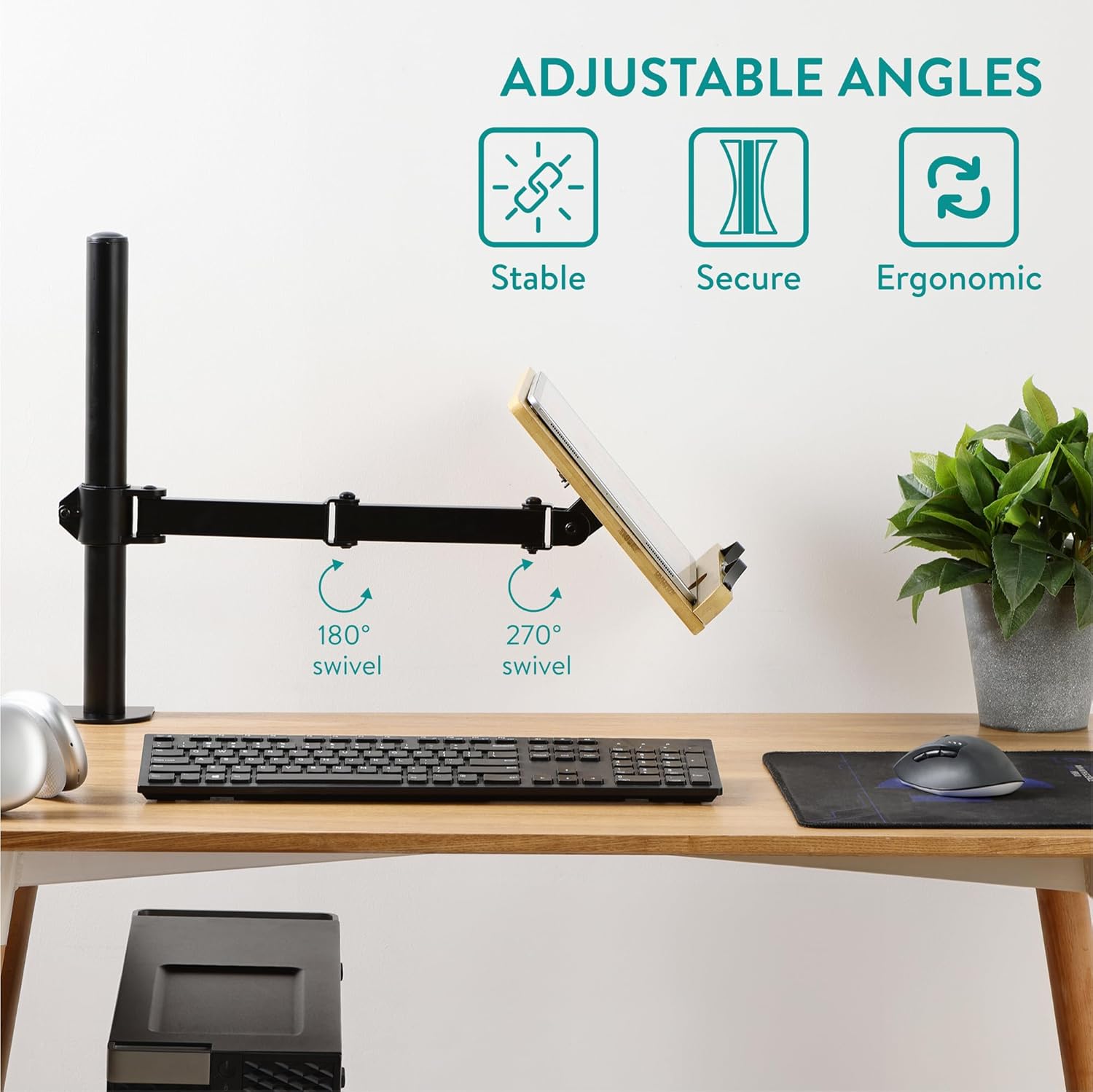 Navaris bamboo book stand with adjustable clamp holder for reading books sheet music tablets and e-readers