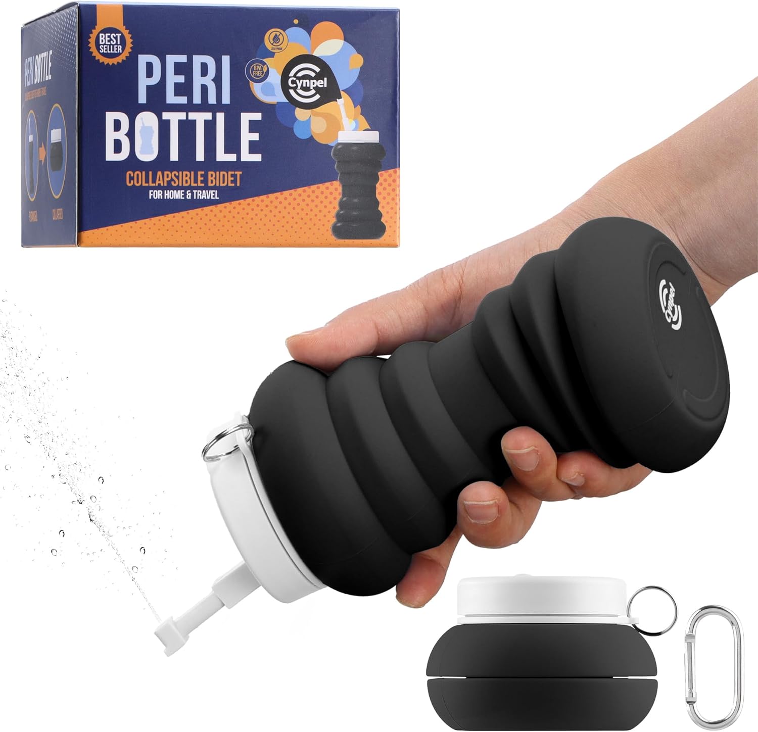 Cynpel Foldable Peri Bottle – Compact Leak-Proof Portable Travel Bidet Sprayer for Postpartum Care & Personal Hygiene, Black