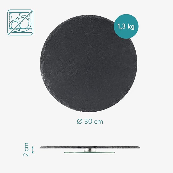 Navaris Slate Lazy Susan Serving Platter – 33cm Rotating Turntable Cheese Board for Desserts, Tapas, Snacks & Appetizers