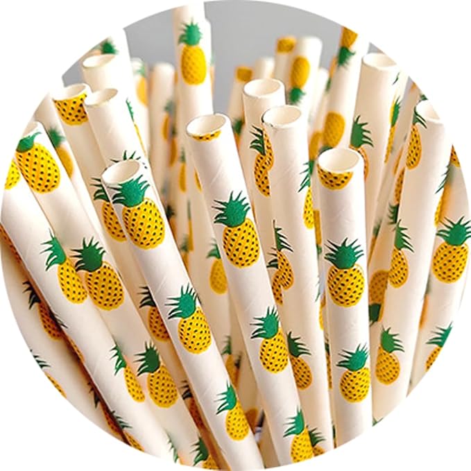 50PCS Biodegradable Paper Drinking Straws – Eco-Friendly Fruit Pattern (Watermelon Design) for Cocktails, Coffee & Cold Drinks