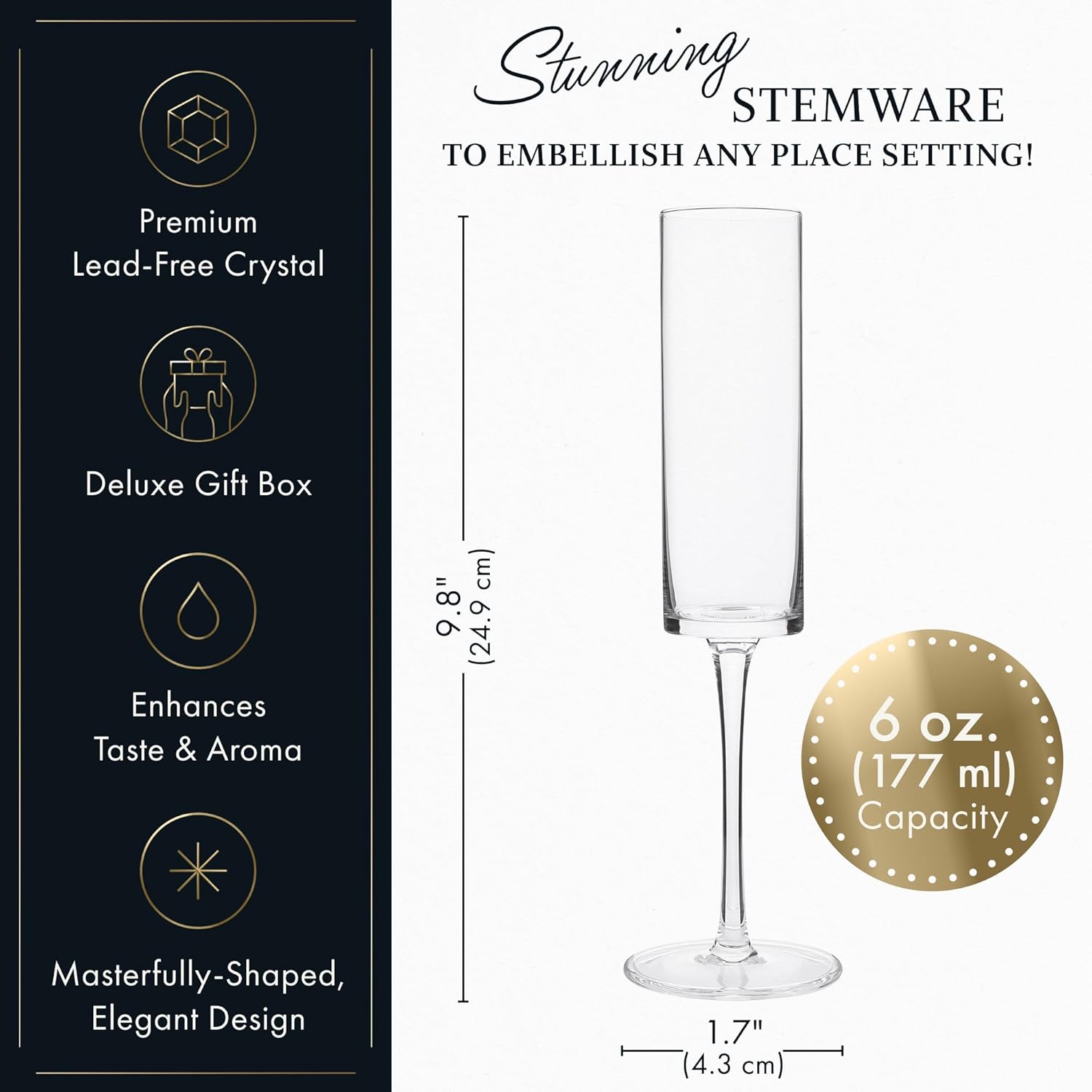 ELIXIR GLASSWARE Edge Champagne Flutes Set of 4 – 6oz Premium Crystal Champagne Glasses for Celebrations & Special Occasions