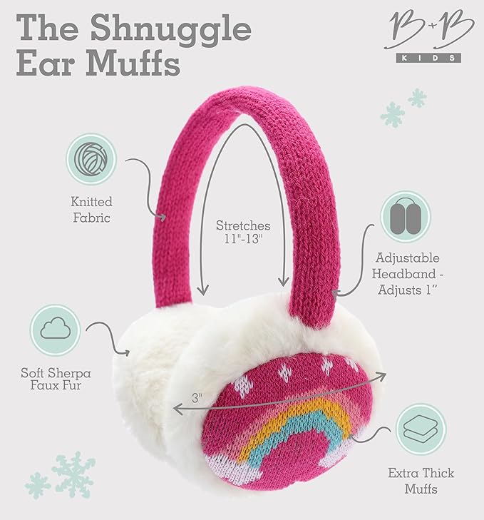 Brook + Bay Kids Plush Animal Earmuffs - Cozy Winter Ear Warmers for Boys & Girls - Hot Pink Rainbow