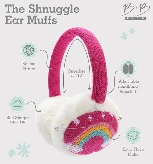 Brook + Bay Kids Plush Animal Earmuffs - Cozy Winter Ear Warmers for Boys & Girls - Hot Pink Rainbow