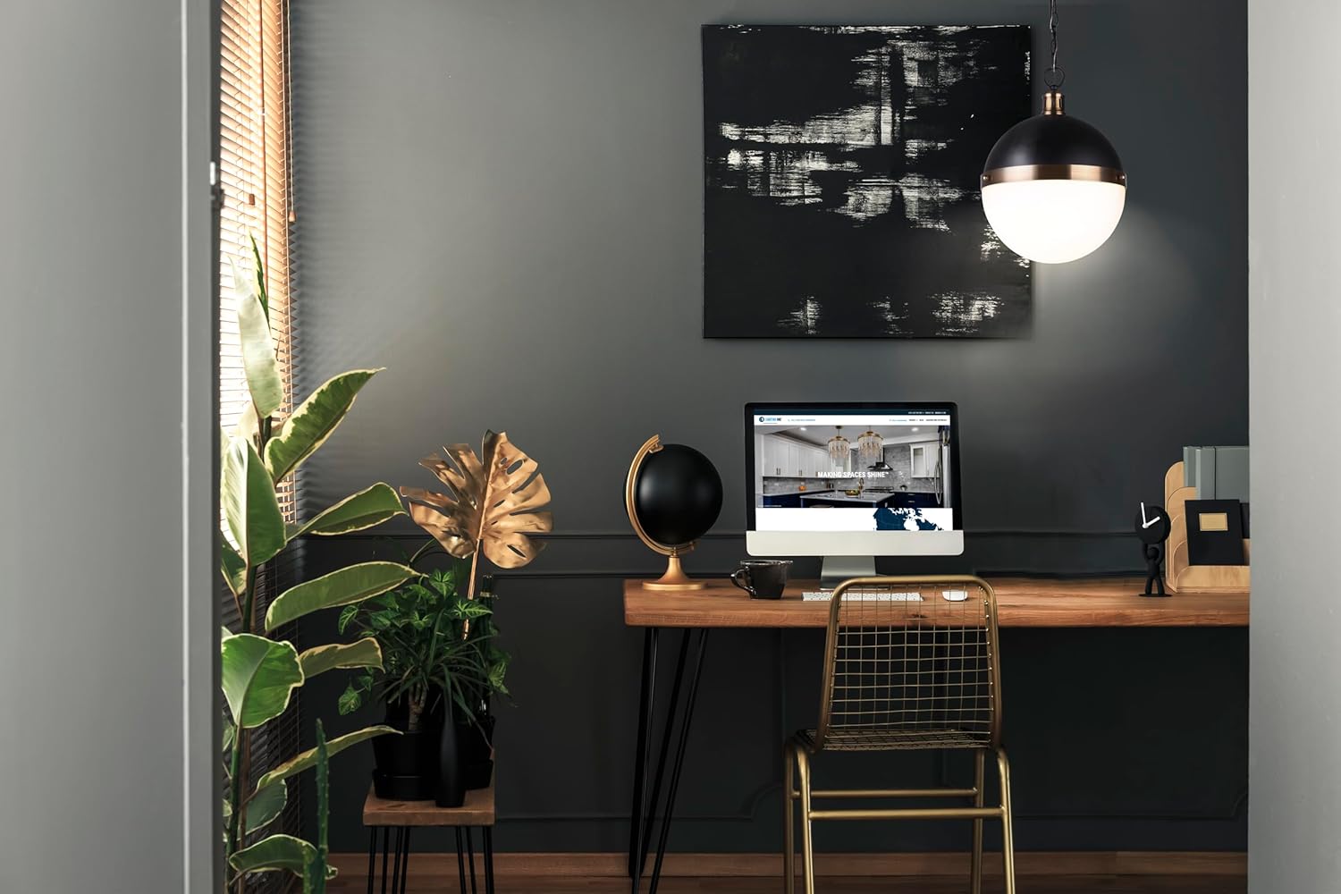 Canarm DELTA 1-Light Ceiling Pendant – 13" Matte Black & Brass Metal Fixture with Flat Opal Glass Shade