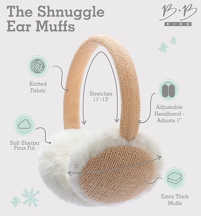 Brook + Bay Kids Plush Animal Ear Muffs – Winter Ear Warmers for Boys & Girls, Cozy & Soft Adjustable Earmuffs, Cold Weather Protection, Beige