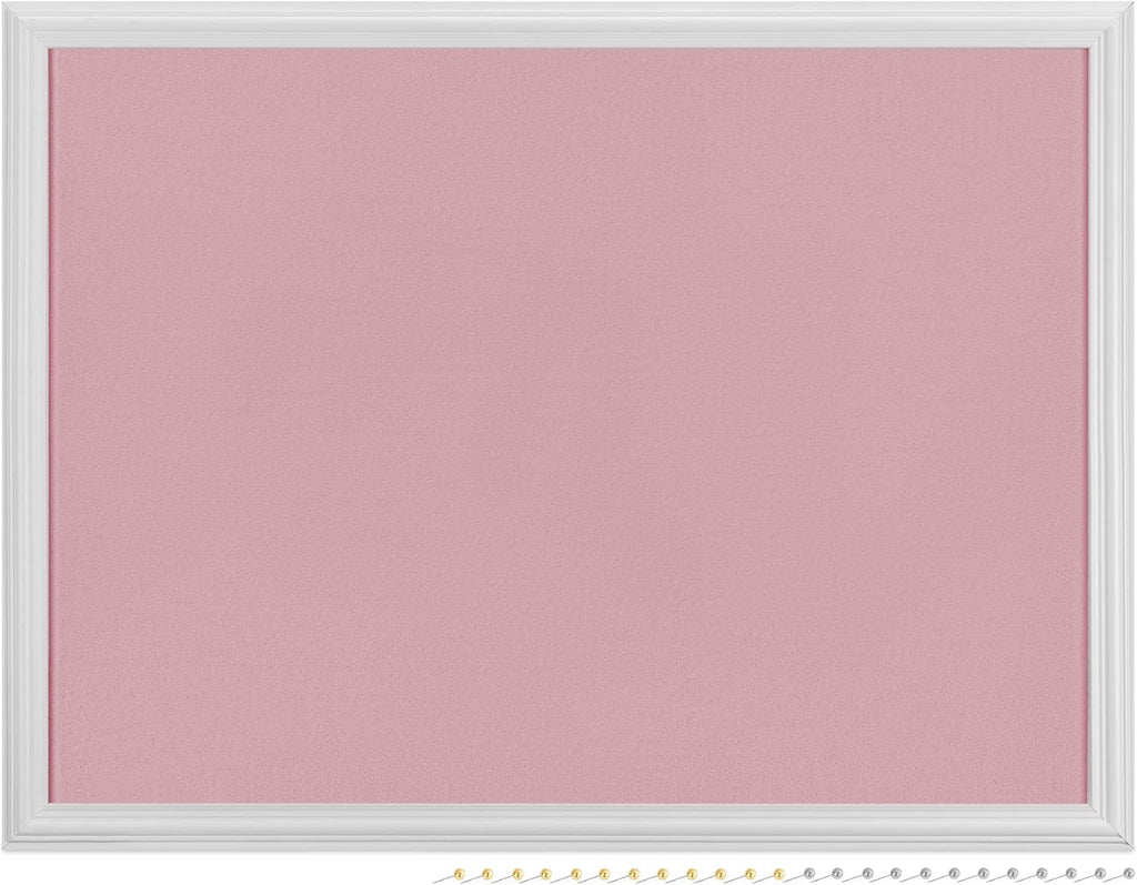 Navaris Framed Fabric Bulletin Board - 18 x 24 Inch Plush Jewelry Organizer Pinboard for Wall - Rose with White Frame - Includes 24 Push Pins