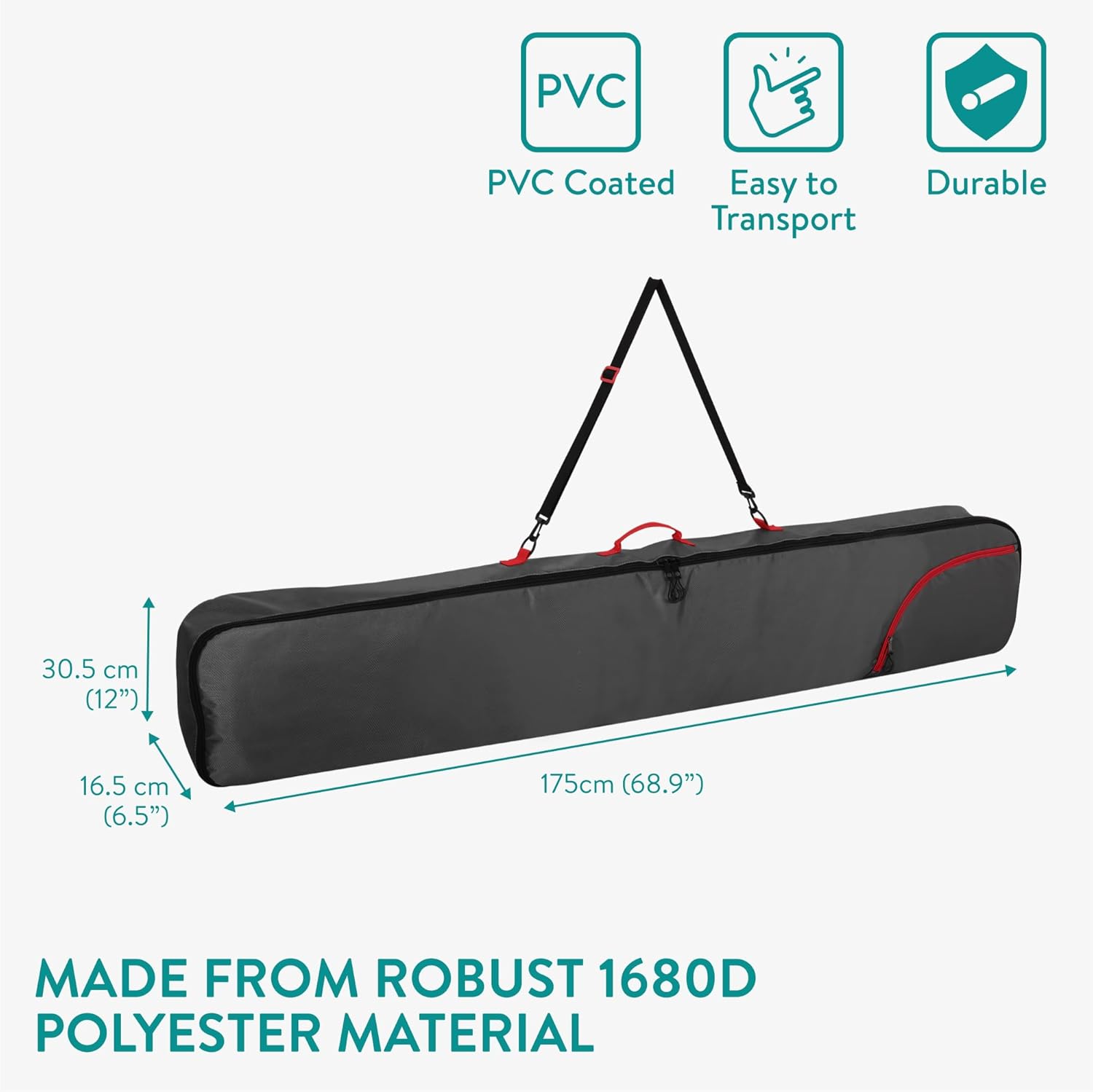 Navaris Snowboard Bag 175cm – Durable Polyester Snowboard Travel Cover with Zipper, Carry Handle & Storage Pocket