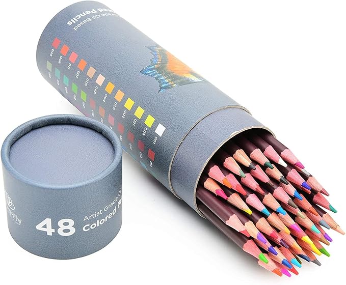 Art-n-Fly 48 Oil Pastel Pencils Set, Oil-Based Colored Pencils with Soft Core & Skin Tone Colors, Professional Drawing, Sketching and Adult Coloring Pencils for Artists