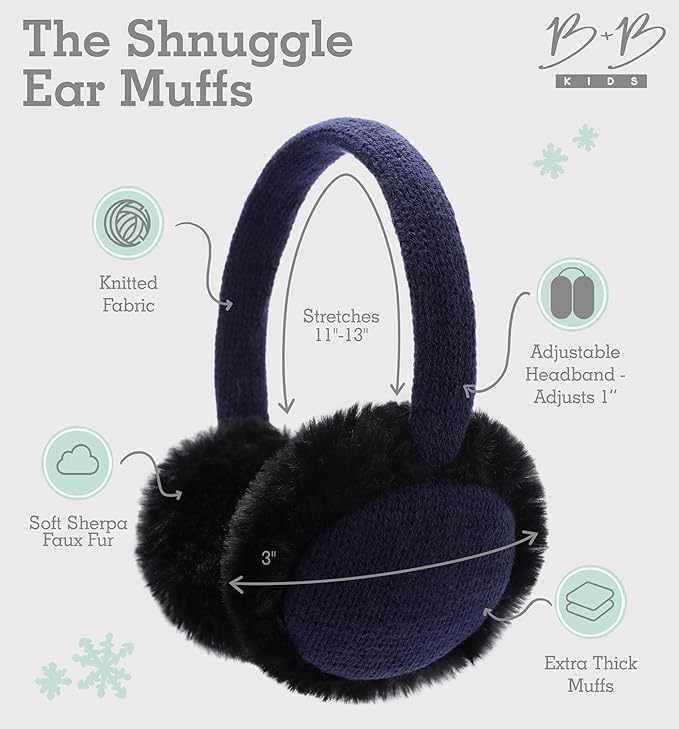 Brook + Bay Kids Plush Animal Earmuffs - Cozy Winter Ear Warmers for Boys & Girls - Navy Blue