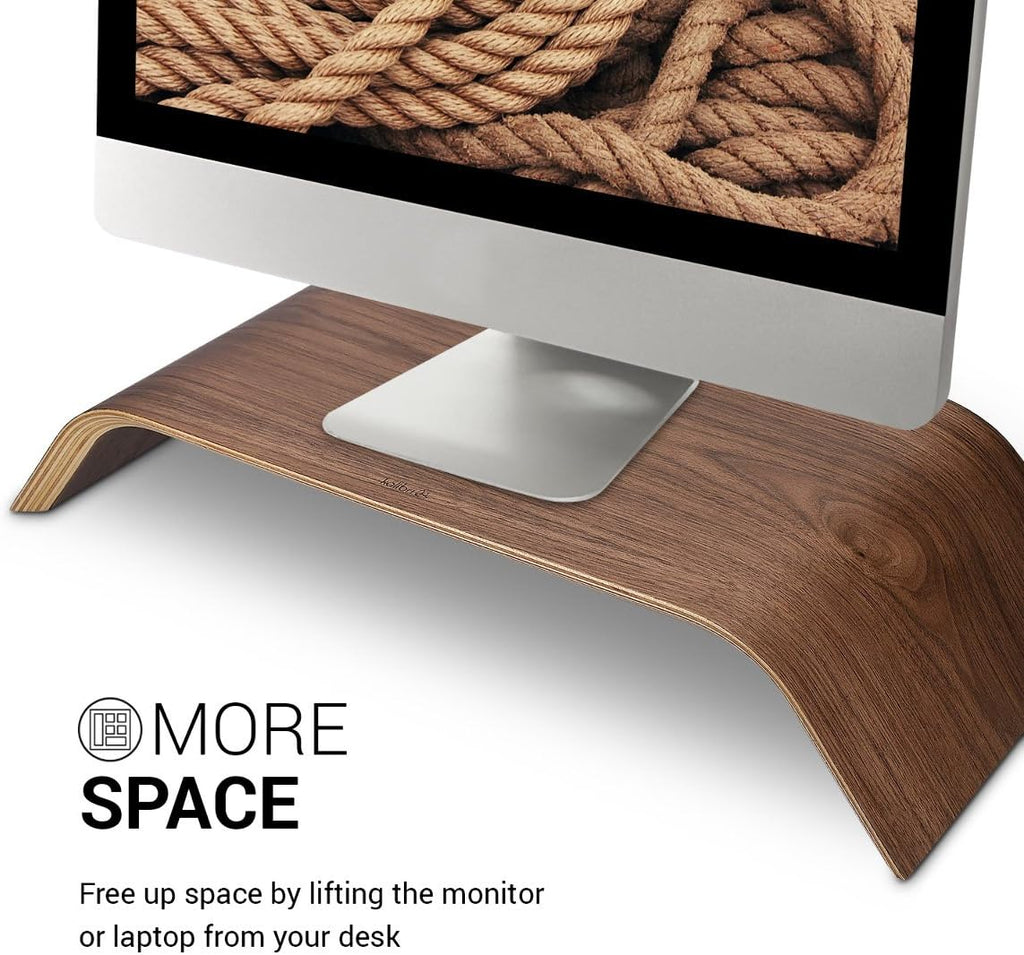 Kalibri Wood Monitor Stand Riser – Walnut Wooden Computer Monitor & Laptop Stand