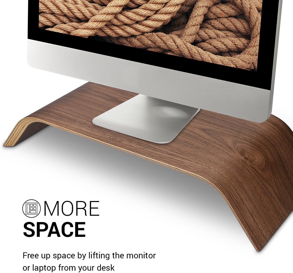 Kalibri Wood Monitor Stand Riser – Walnut Wooden Computer Monitor & Laptop Stand