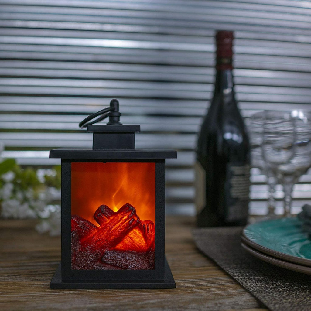 LED Decorative Lantern Fireplace – Tabletop Faux Flame Light
