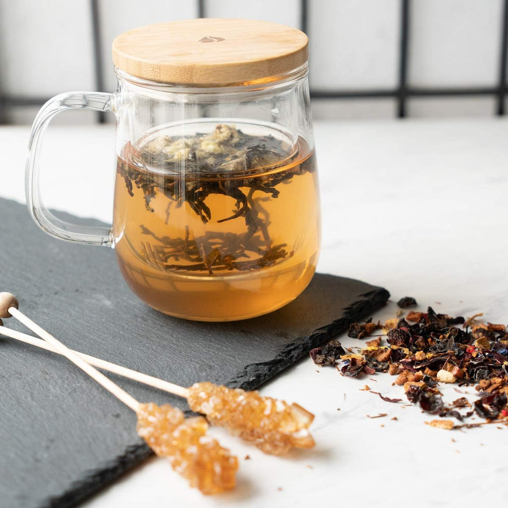 Navaris Tea Mug with Infuser & Bamboo Lid – 16.9oz (500ml) Borosilicate Glass Tea Cup for Loose Leaf Tea