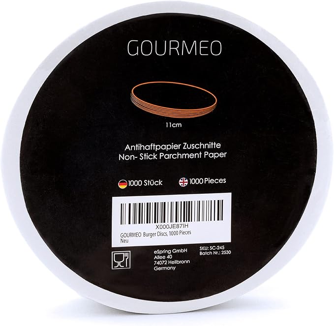 GOURMEO Non-Adhesive Siliconised Burger Paper – 11cm Round Greaseproof Food Wrapping Sheets
