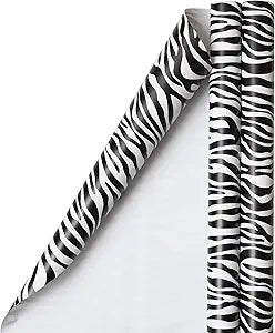 Zebra Print Gift Wrap Rolls – 6 Pack Black & White Wrapping Paper Set