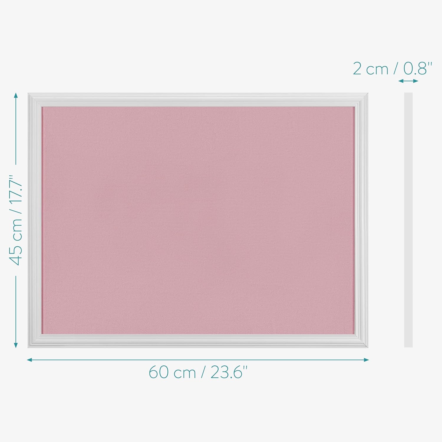 Navaris Framed Fabric Bulletin Board - 18 x 24 Inch Plush Jewelry Organizer Pinboard for Wall - Rose with White Frame - Includes 24 Push Pins