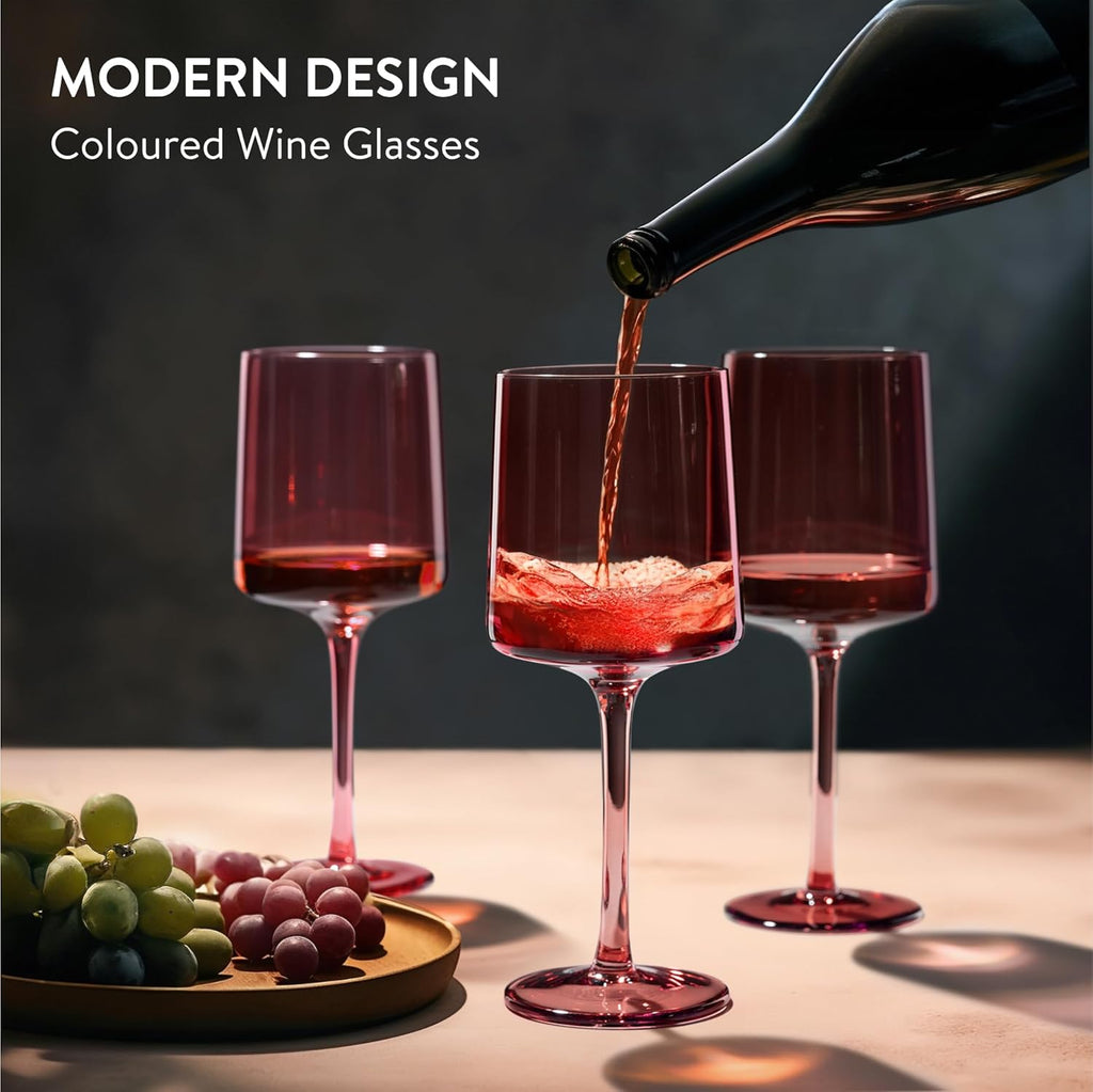 Navaris Pink Stemmed Wine Glasses Set of 4 – 13.5oz Colored Glassware for Wine, Cocktails & Desserts