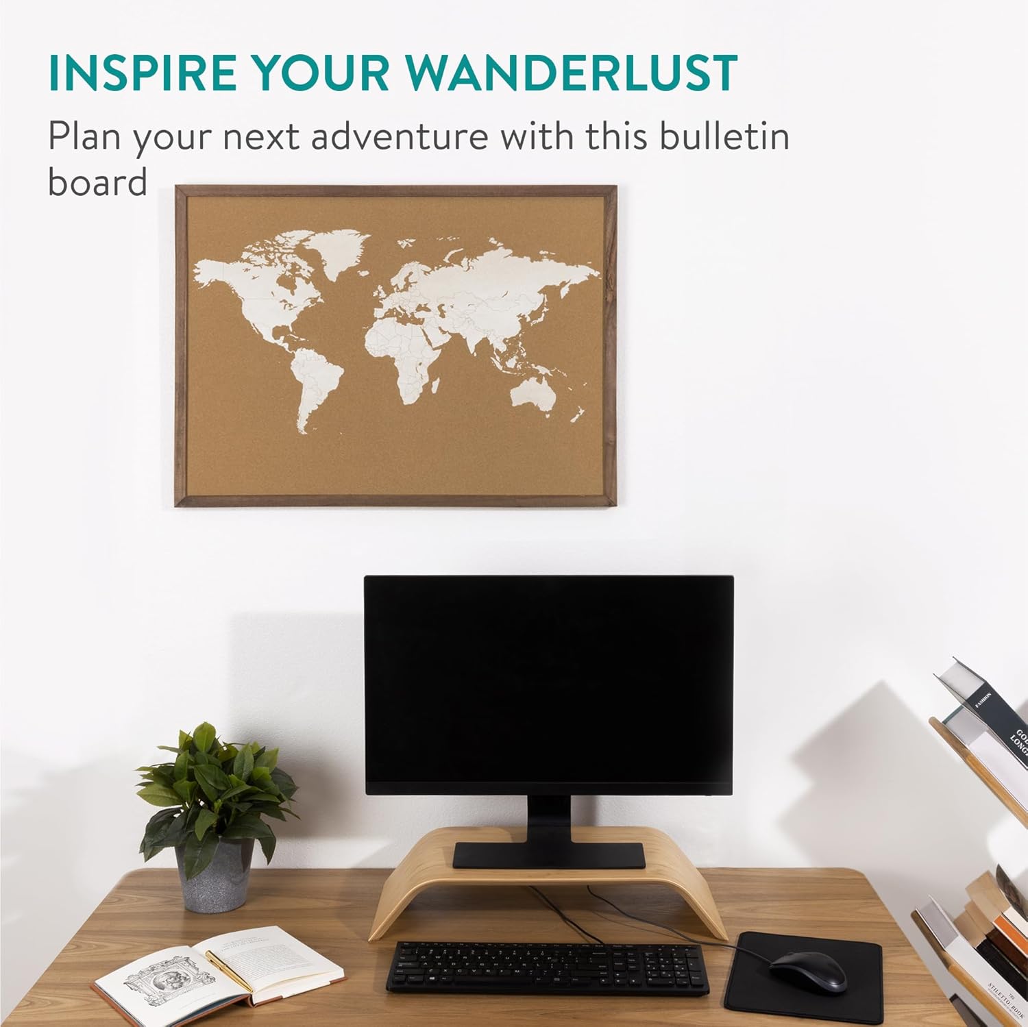 Navaris Cork World Map Pinboard with Wood Frame - 70 x 50 cm Travel Bulletin Cork Board - Push Pin World Map Includes Pins