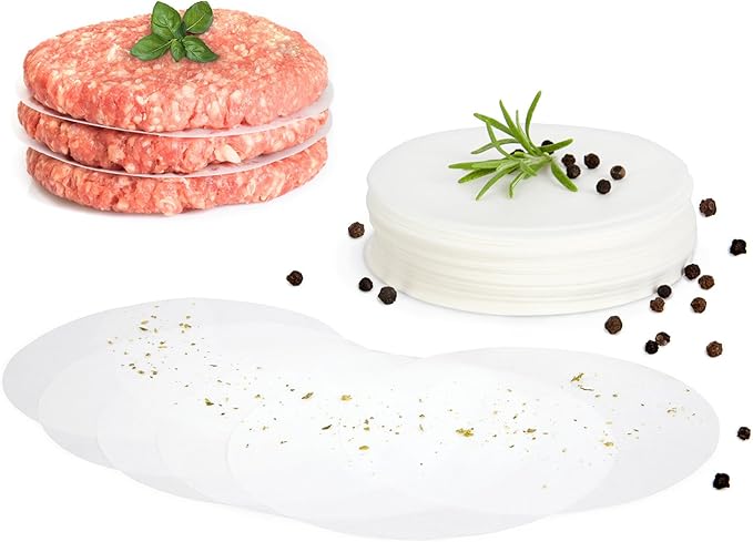 GOURMEO Non-Adhesive Siliconised Burger Paper – 11cm Round Greaseproof Food Wrapping Sheets