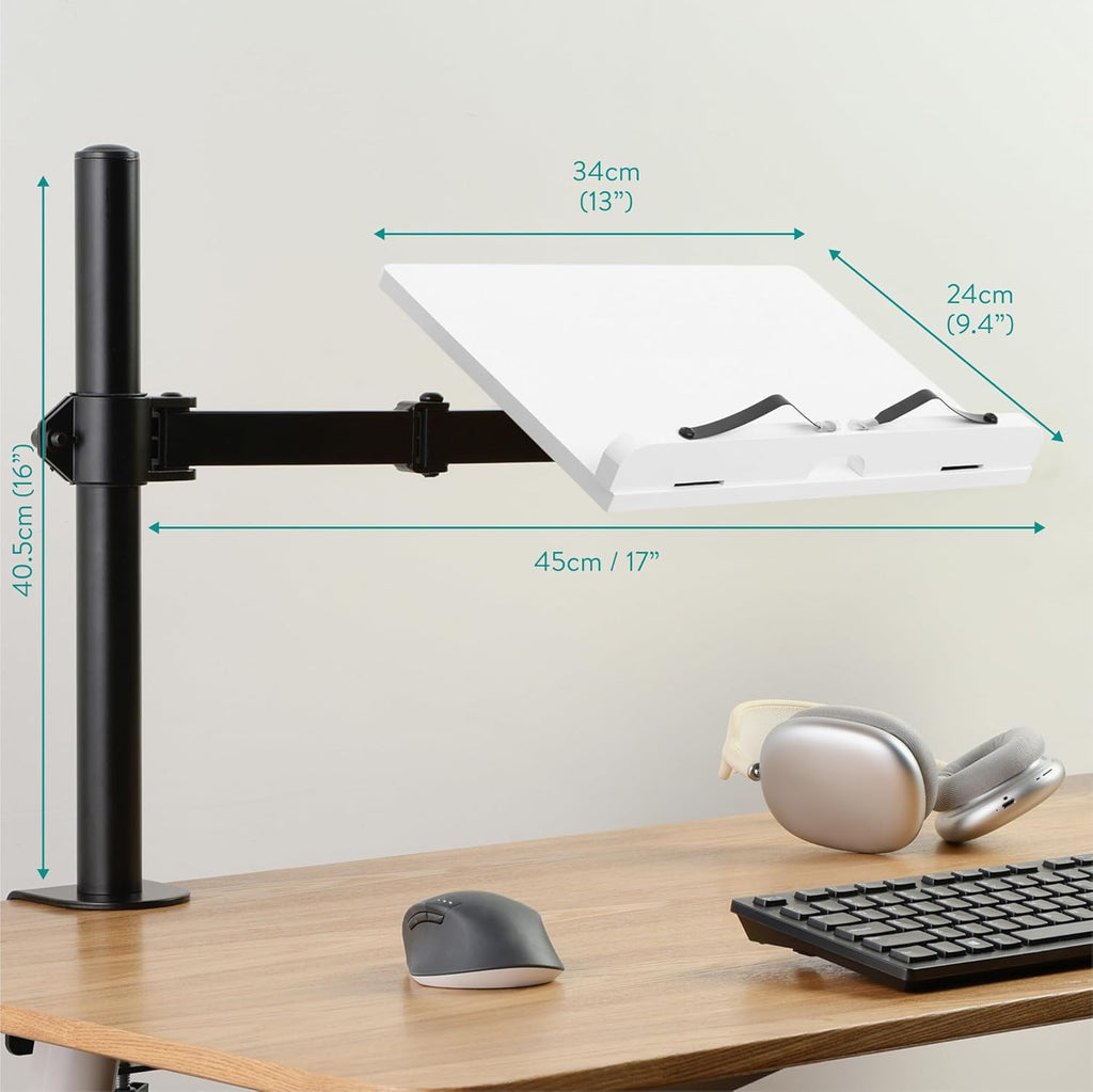 Navaris Wooden Book Stand with Clamp – White Adjustable Reading & Tablet Holder (34 x 45 x 55 cm)