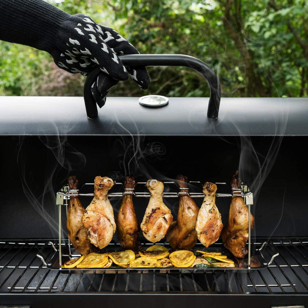 Navaris Stainless Steel Chicken Leg & Wing Rack – 14-Slot BBQ Roaster Stand with Drip Tray for Grill, Smoker & Oven