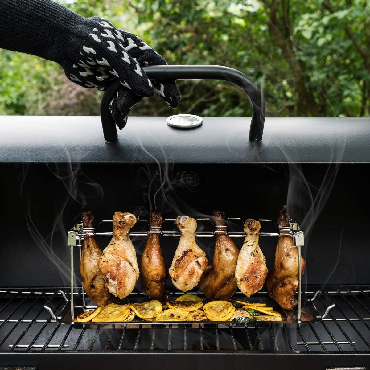 Navaris Stainless Steel Chicken Leg & Wing Rack – 14-Slot BBQ Roaster Stand with Drip Tray for Grill, Smoker & Oven