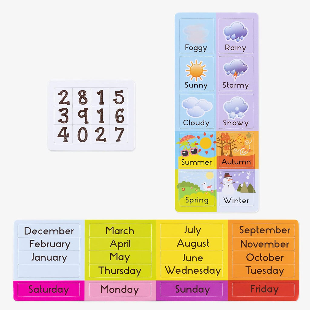 Navaris Kids Magnetic Calendar - Educational Learning Wall Board for Children with Weather, Date, Month, Day & Season Activities - Green