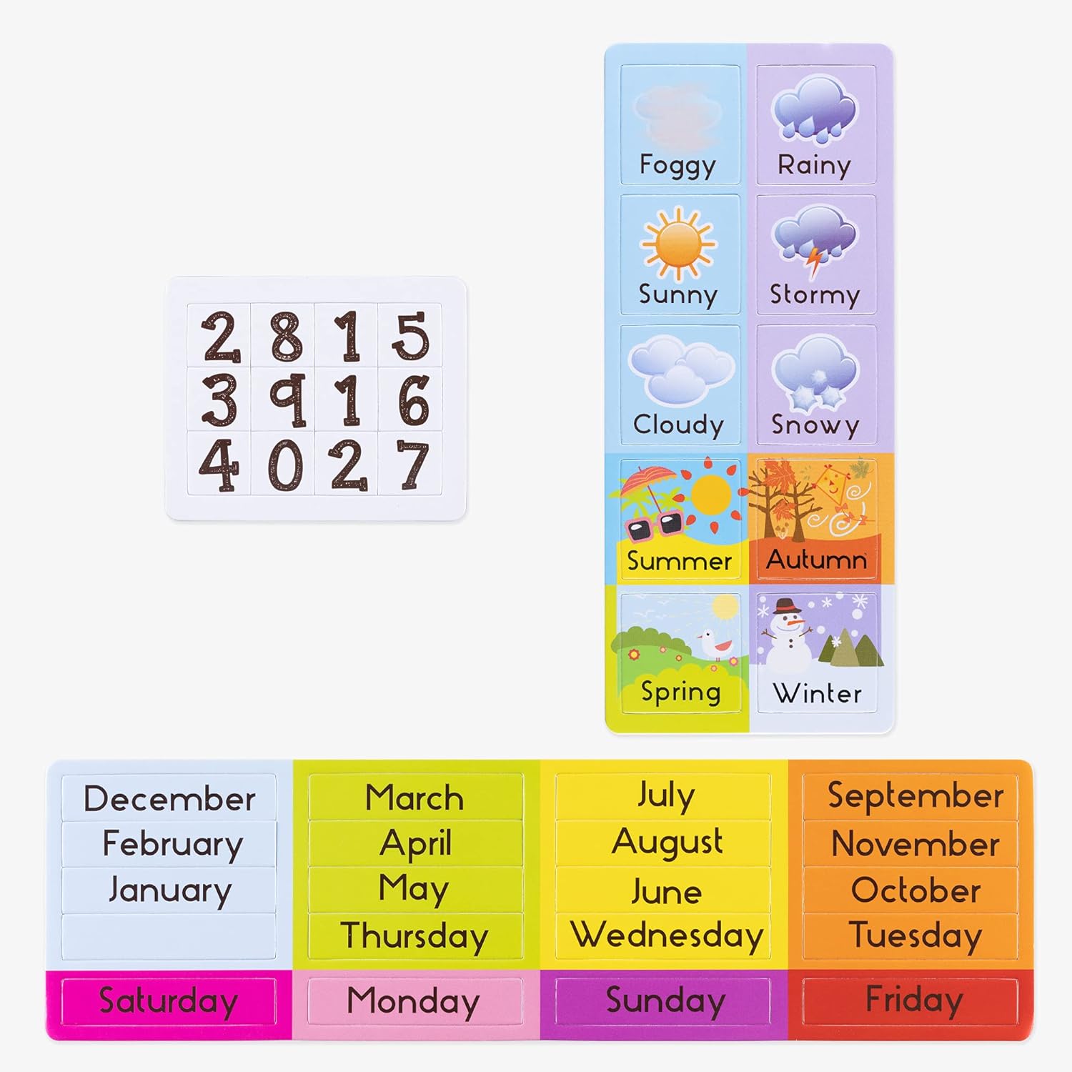 Navaris Kids Magnetic Calendar - Educational Learning Wall Board for Children with Weather, Date, Month, Day & Season Activities - Green