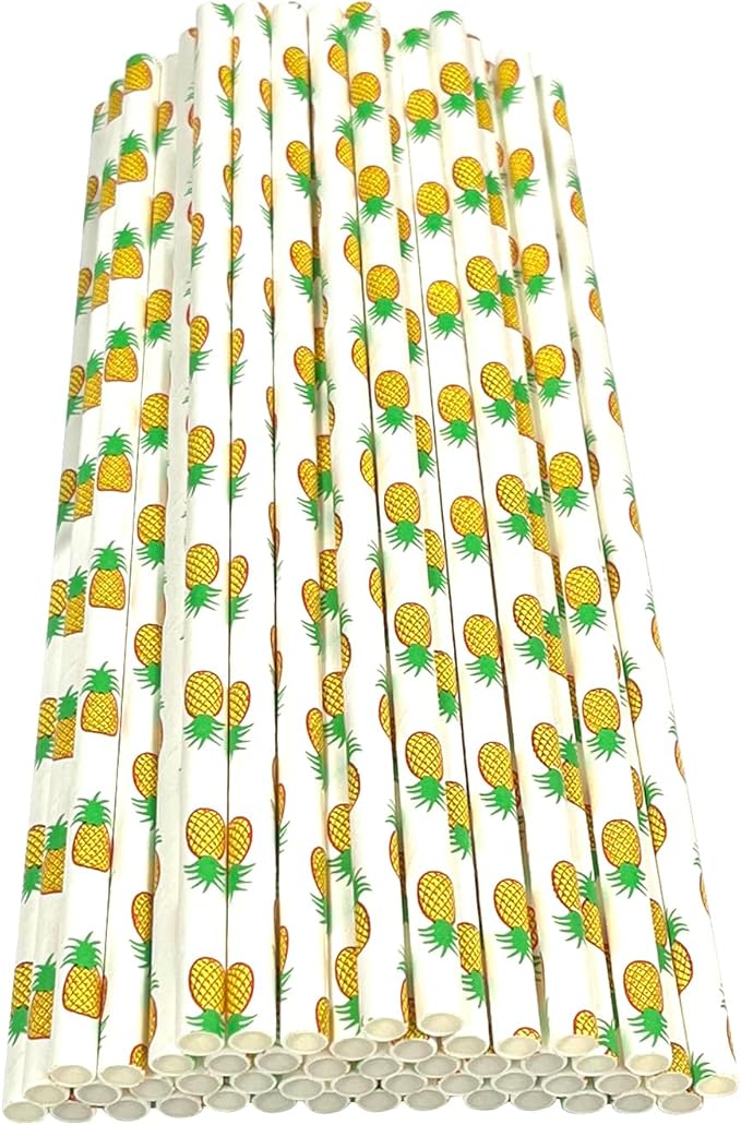 50PCS Biodegradable Paper Drinking Straws – Eco-Friendly Fruit Pattern (Watermelon Design) for Cocktails, Coffee & Cold Drinks