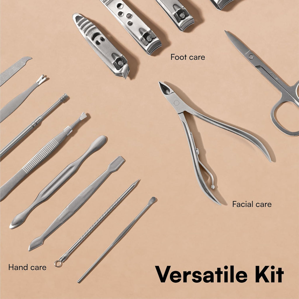 H&S Professional Manicure & Pedicure Set – 14-Piece Stainless Steel Nail Care Kit with Clippers, Cuticle Remover & Travel Case for Women and Men
