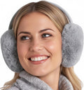 Brook + Bay Foldable Faux Fur Earmuffs - Adjustable Velvet Lined Ear Warmers for Women, Men & Kids - Gray
