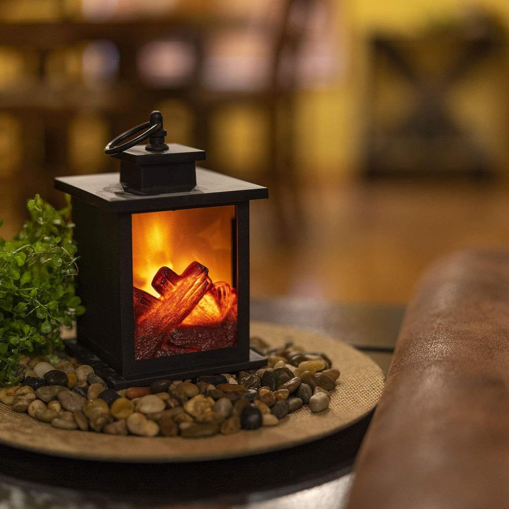 LED Decorative Lantern Fireplace – Tabletop Faux Flame Light