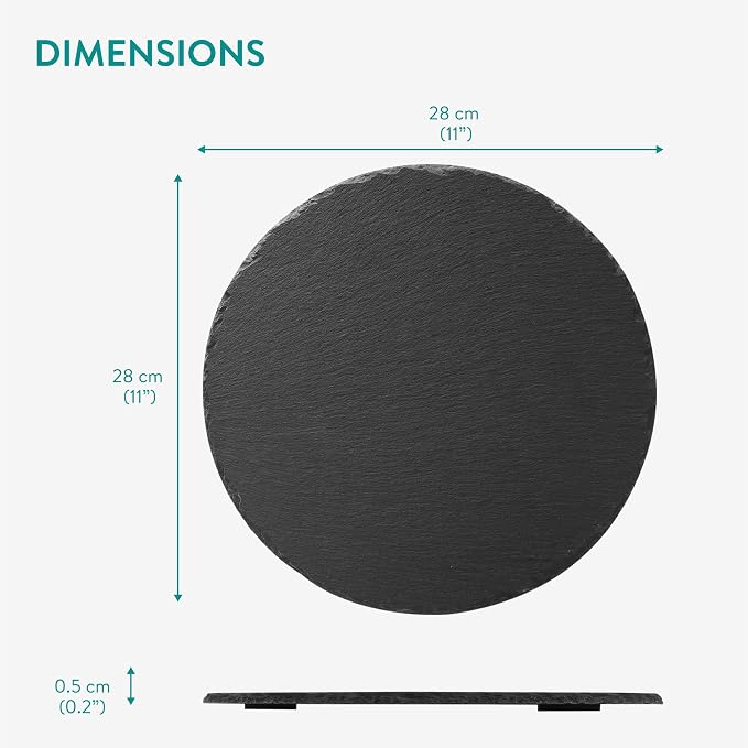 Navaris Round Slate Plate Placemats Set of 4 – 28cm Natural Slate Serving Plates with Chalk for Sushi, Cheese & Appetizers