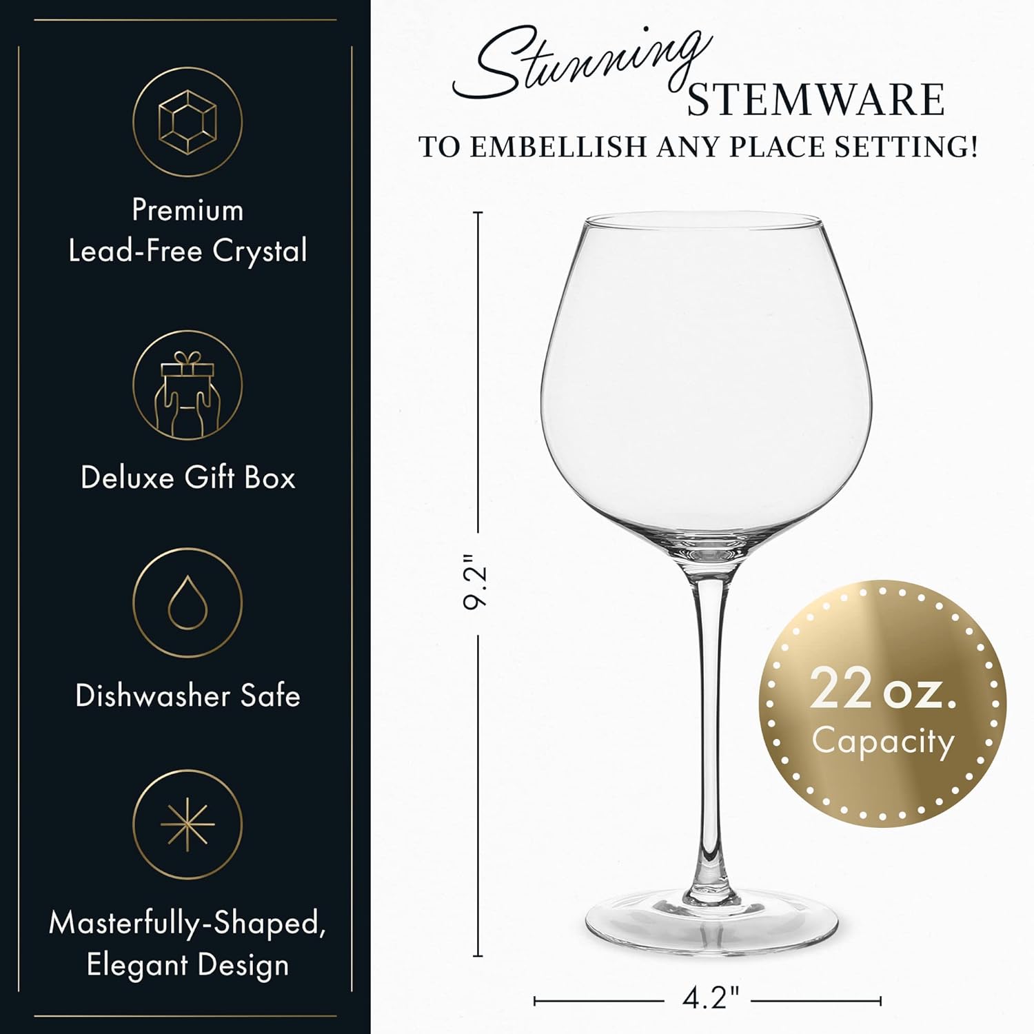 ELIXIR GLASSWARE Extra Large Red Wine Glasses Set of 4 – 22oz Hand-Blown Crystal Wine Glasses with Long Stem