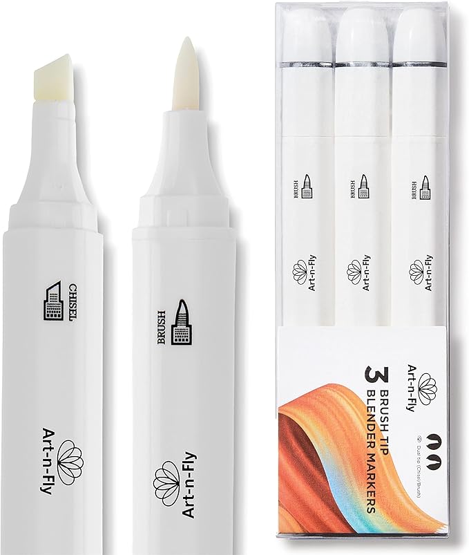 Art-n-Fly Alcohol Colorless Blender Markers, Pack of 3 Dual Tip Refillable Alcohol Markers with Japanese Ink, Colorless Blender Pens with Replaceable Brush Tips for Artists, Illustration & Marker Blending