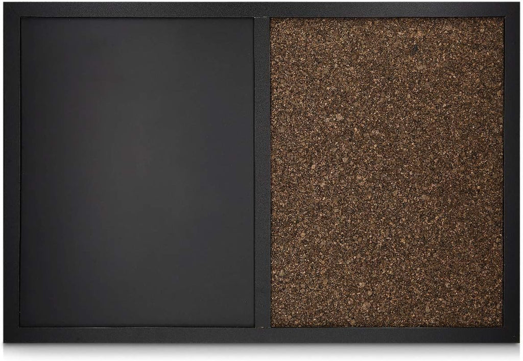 Navaris Magnetic Combination Chalk & Cork Board – 20" x 28" Framed Bulletin Board with Chalkboard, Magnets, Push Pins & Wall Mounting Kit