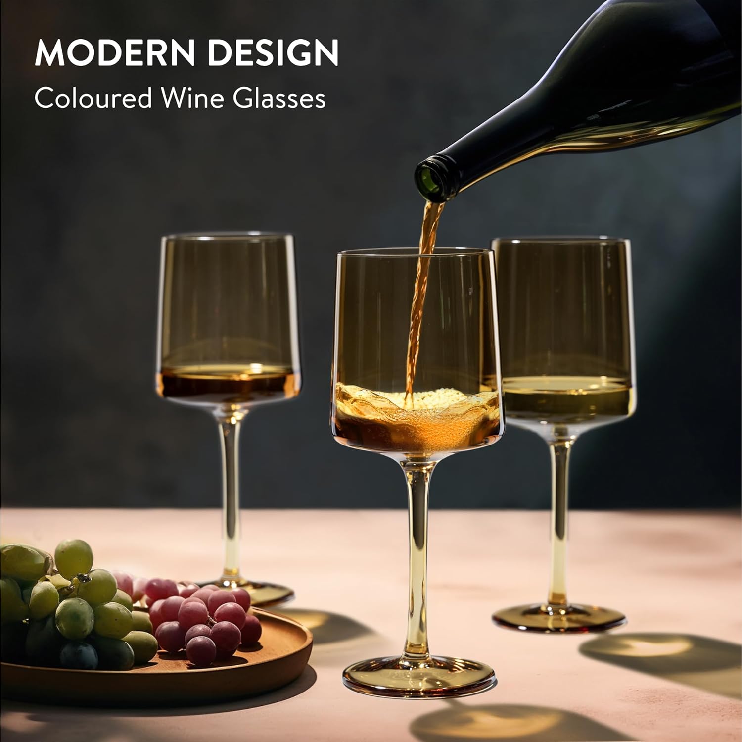 Navaris Amber Tinted Wine Glasses Set of 4 – 13.5oz Colored Stemmed Glassware for Wine, Cocktails & Desserts