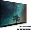Navaris Magnetic Dry Erase Whiteboard – 16 x 24 Inch Decorative Wall White Board with Starry Sky & Tree Design, Marker and 5 Magnets Included
