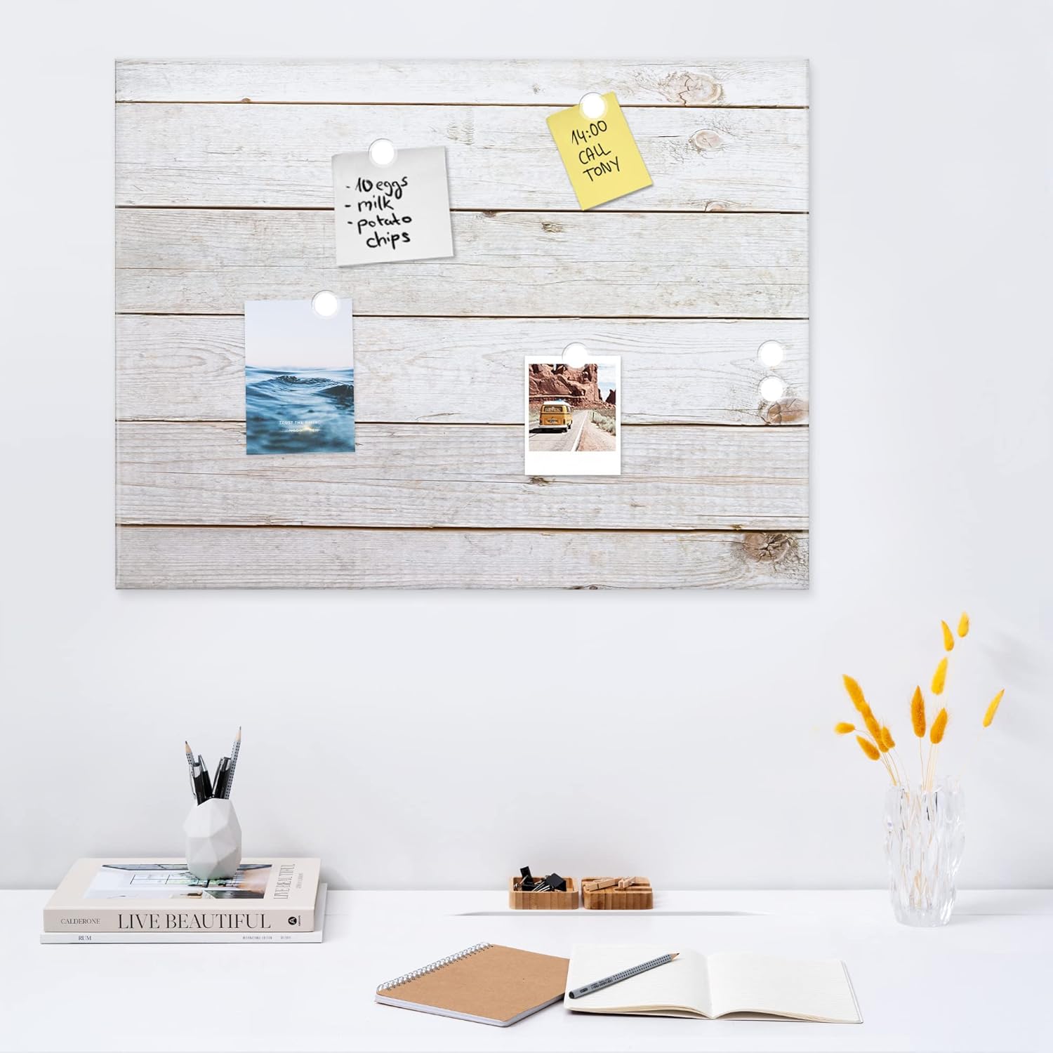 Navaris Magnetic Dry Erase Board with Wooden Planks Design - 24 x 36 Inch Decorative Whiteboard for Wall - Includes Marker & 5 Magnets