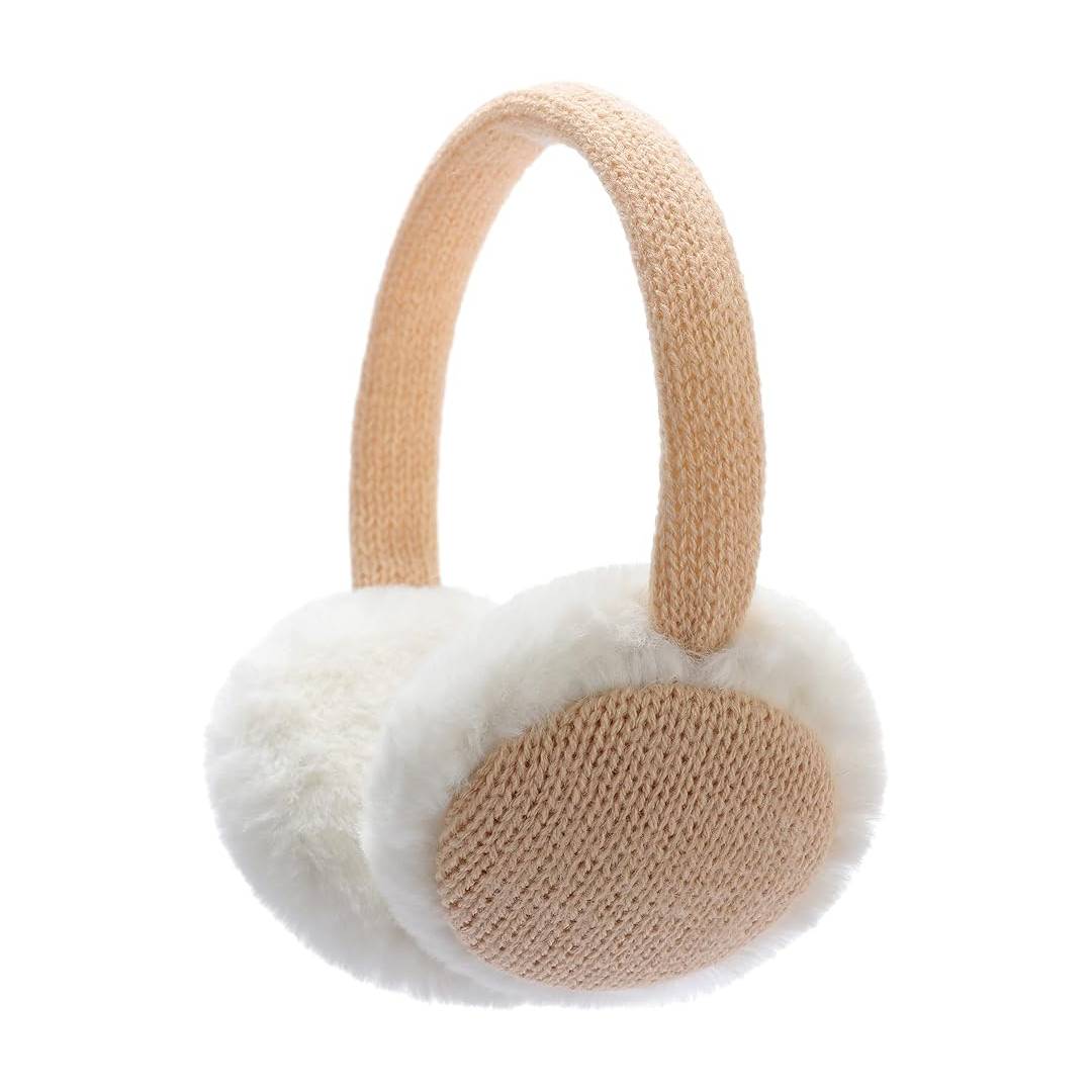 Brook + Bay Kids Plush Animal Ear Muffs – Winter Ear Warmers for Boys & Girls, Cozy & Soft Adjustable Earmuffs, Cold Weather Protection, Beige