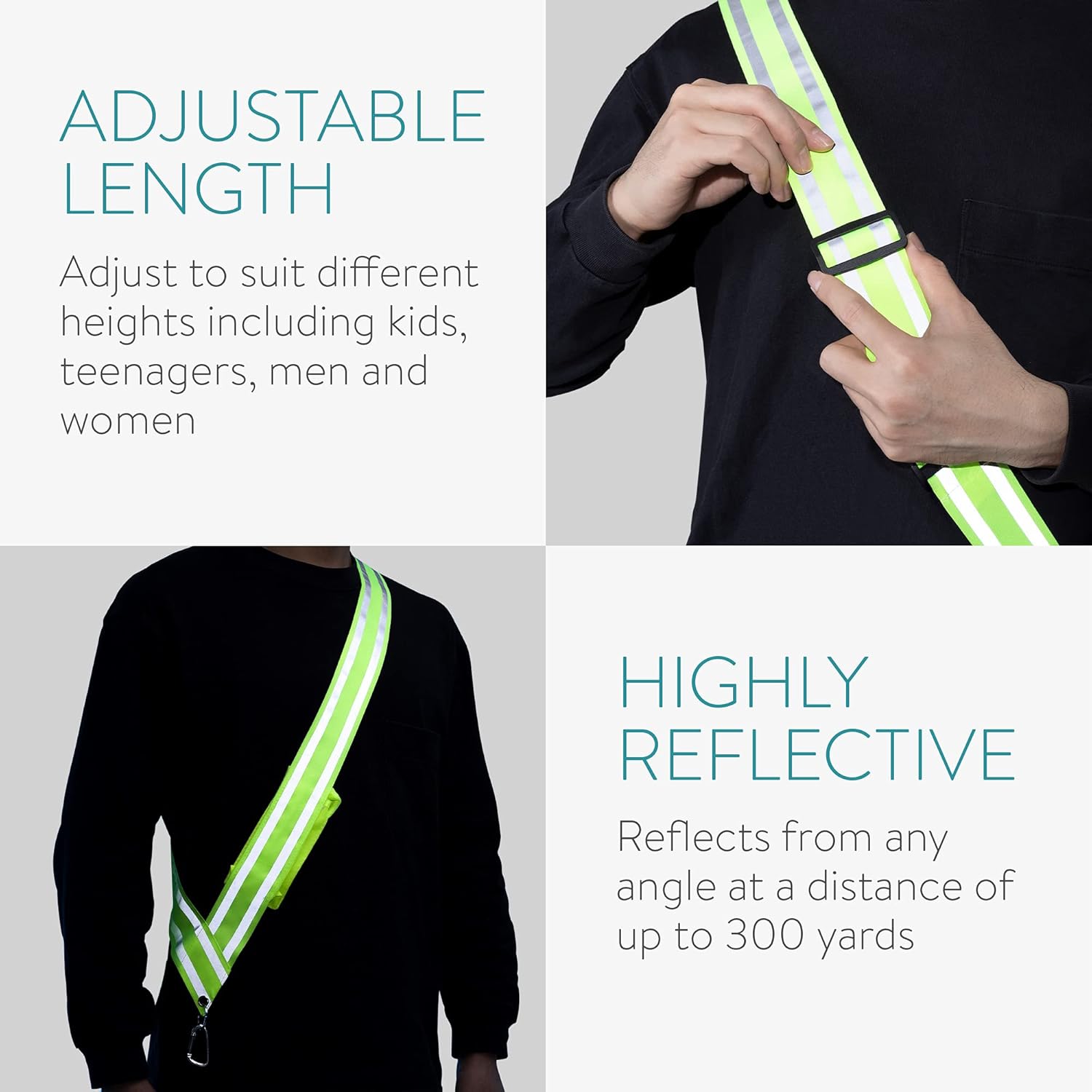 Navaris Reflective Safety Sash with Pocket & Carabiner Clip - High Visibility Gear for Walking, Running & Cycling - Adjustable 43" to 71" - Yellow