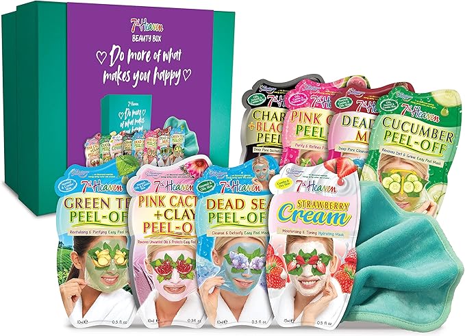 7th Heaven Beauty Box of Treats Gift Set – 8 Facial Masks with Keepsake Box & Face Cloth