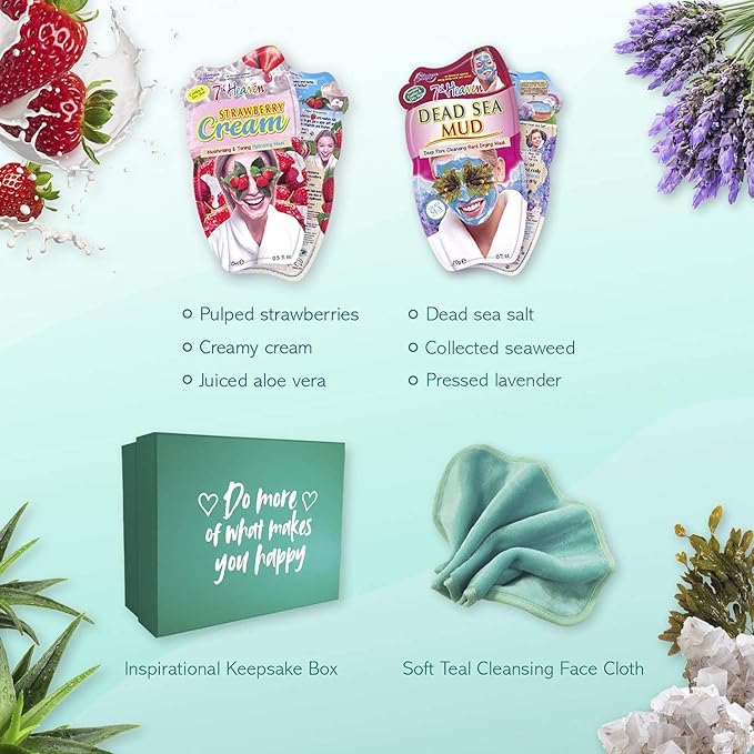 7th Heaven Beauty Box of Treats Gift Set – 8 Facial Masks with Keepsake Box & Face Cloth