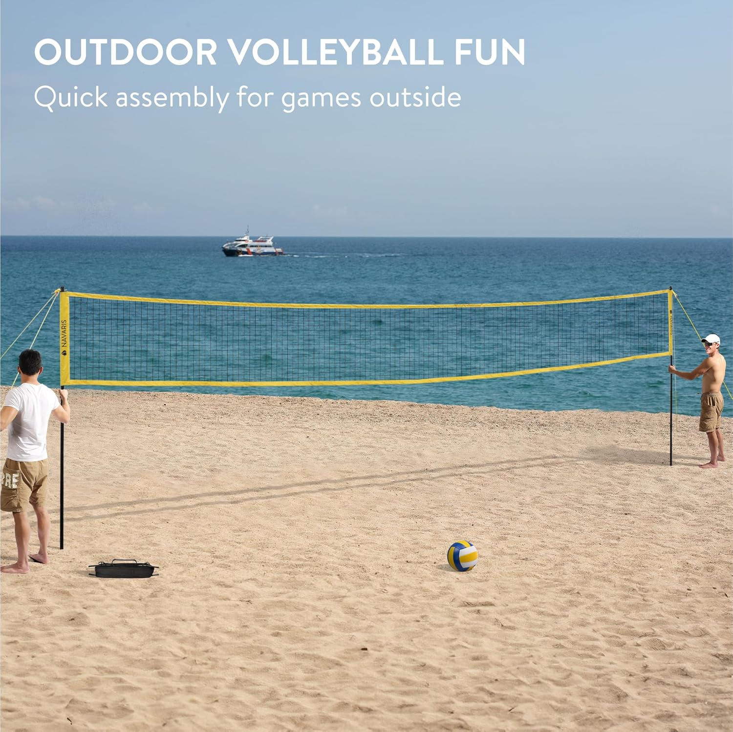 Navaris Portable Volleyball Set – Complete Outdoor Volleyball System with Adjustable Net Height & Carry Bag