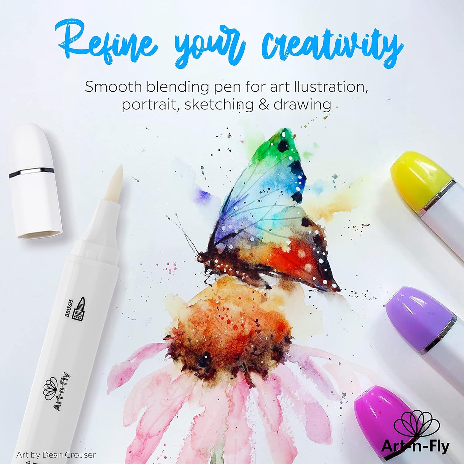 Art-n-Fly Alcohol Colorless Blender Markers, Pack of 3 Dual Tip Refillable Alcohol Markers with Japanese Ink, Colorless Blender Pens with Replaceable Brush Tips for Artists, Illustration & Marker Blending