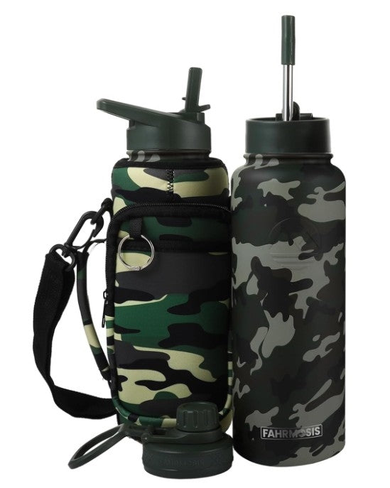 FAHRMOSIS Insulated Stainless Steel Water Bottle With Sleeve - 40 Oz